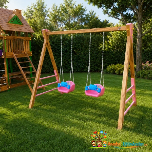 Ön Korumalı Salıncaklı Ahşap Çocuk Oyun Parkı – Model 684