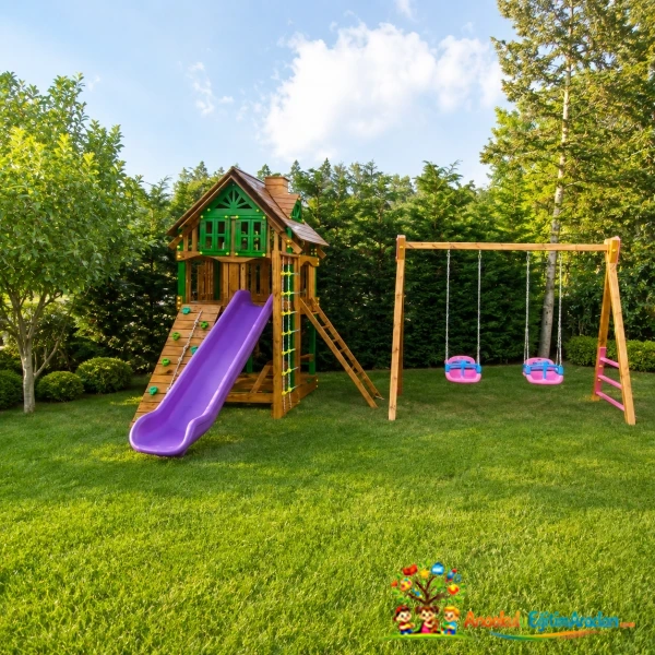 Ön Korumalı Salıncaklı Ahşap Çocuk Oyun Parkı – Model 684