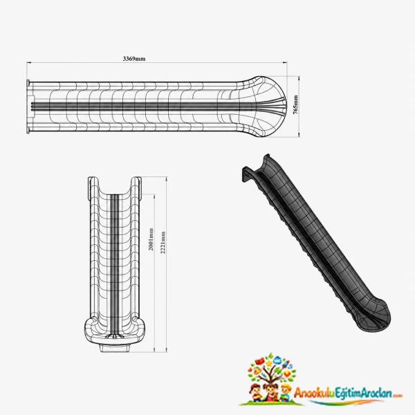 Plastik Düz Kaydırak 200 cm – EN 1176 Uyumlu Park Kaydırağı