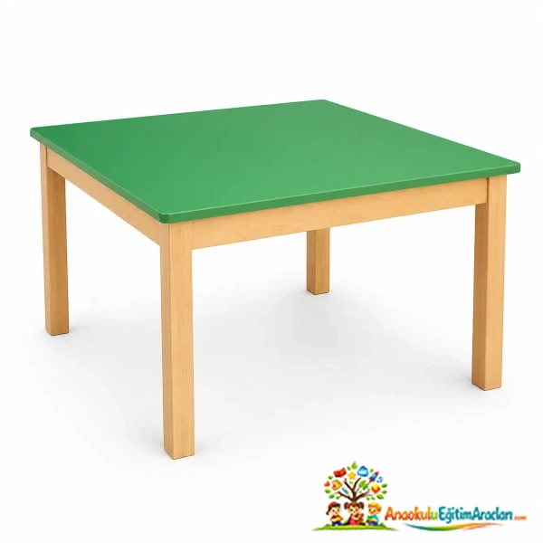 Ahşap Anaokulu Kare Masa (60x60 Kayın Ayaklı Çocuk Masası)