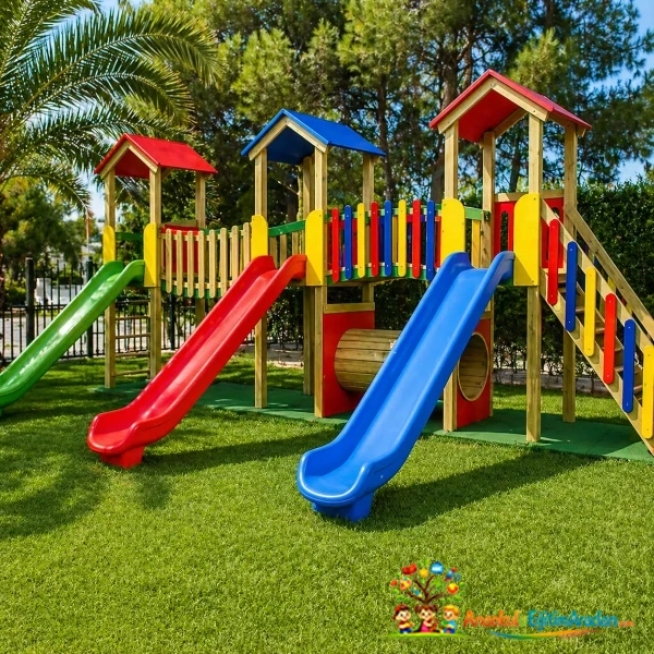 Ahşap Çoklu Kaydıraklı Çocuk Oyun Parkı