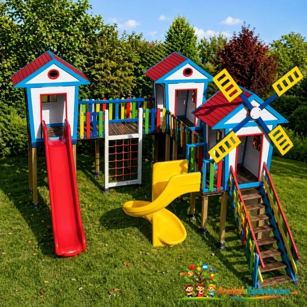 Ahşap Değirmen Temalı Çocuk Oyun Parkı (Köprülü & Kaydıraklı)