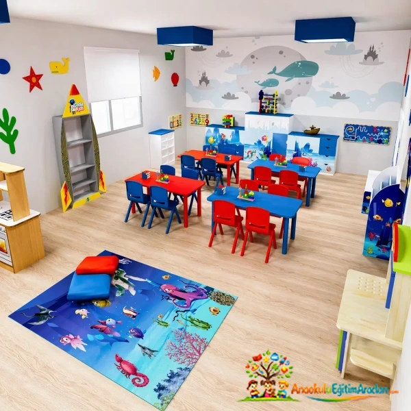 Deniz Temalı Anaokulu Sınıf Seti (Masa Sandalye + Dolap)