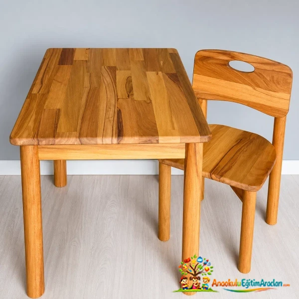 Masif Ahşap Çocuk Masası 60 x 120 x 52 cm (Torna Ayaklı – Anaokulu & Kreş)