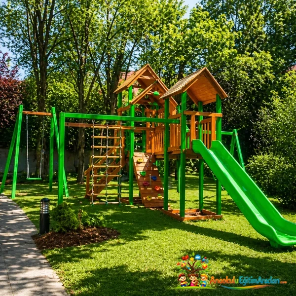 Spiral Kaydıraklı Ahşap Çocuk Oyun Parkı (Kreş Modeli)