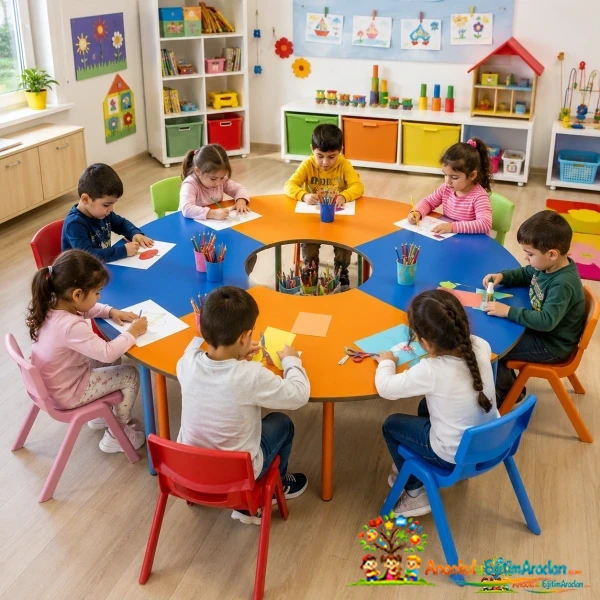 Rainbow Circle Çok Amaçlı Anaokulu Grup Etkinlik Masası 160 cm