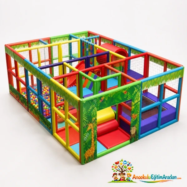 Renkli Top Havuzu Trambolinli 600x400x200 cm Okul Öncesi Oyun Alanı