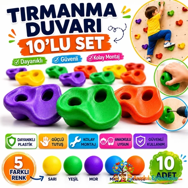 Anaokulu ve Kreş İçin 10’lu Tırmanma Duvarı Tutamağı Seti