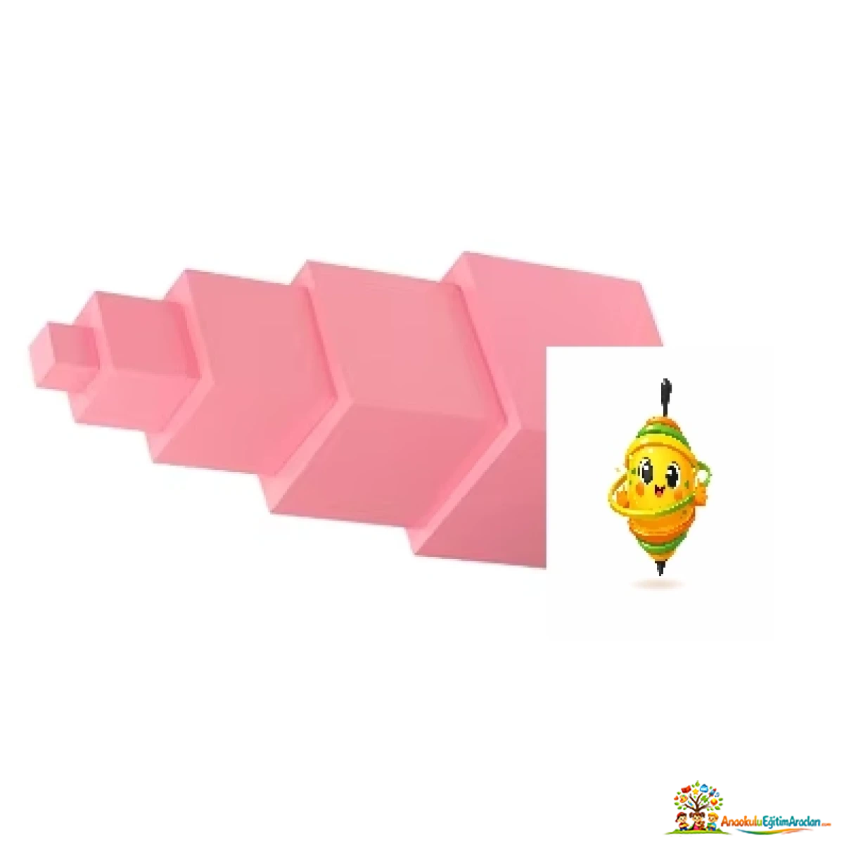 Montessori Mini Pembe Kule – 5 Parça Ahşap Boyut ve Denge Seti