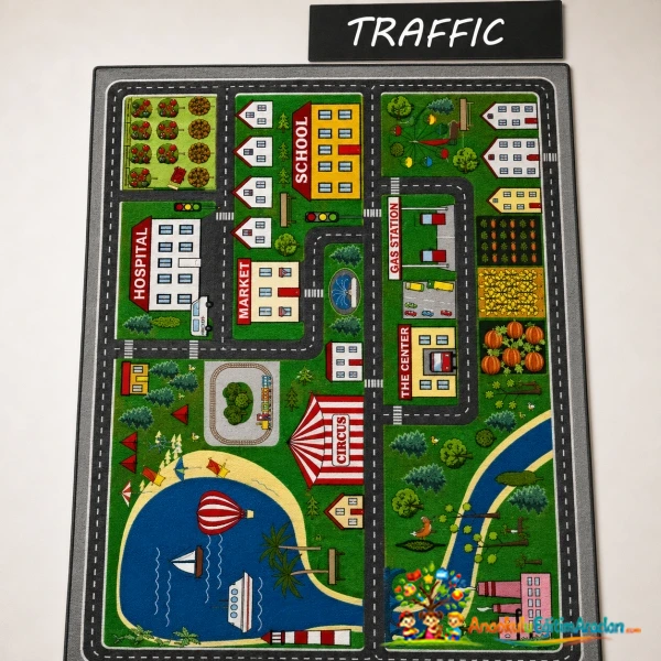 Kaymaz Taban Yıkanabilir Traffic Eğitici Anaokulu Sınıf Halısı ve Oyun Matı