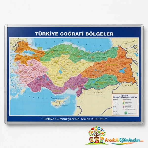 Türkiye Coğrafi Bölgeler Haritası Alüminyum Çerçeveli 70x100 cm