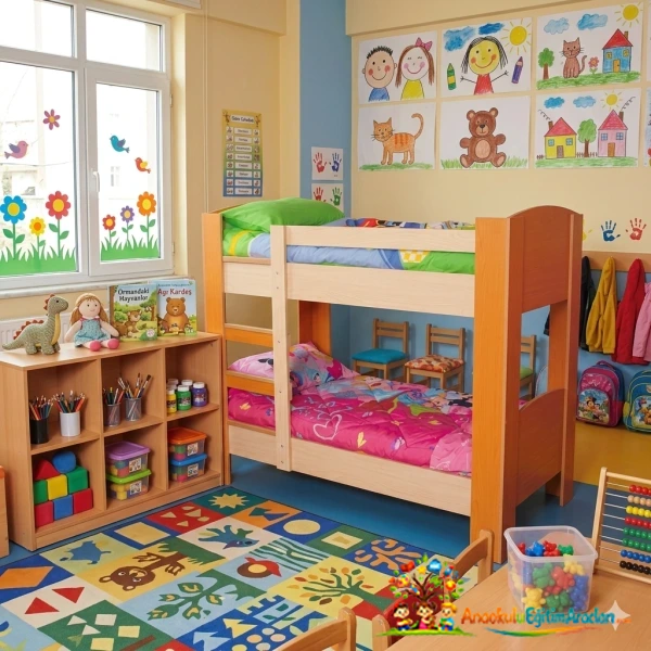Turuncu Ahşap Çift Katlı Çocuk Ranzası 120x60 cm