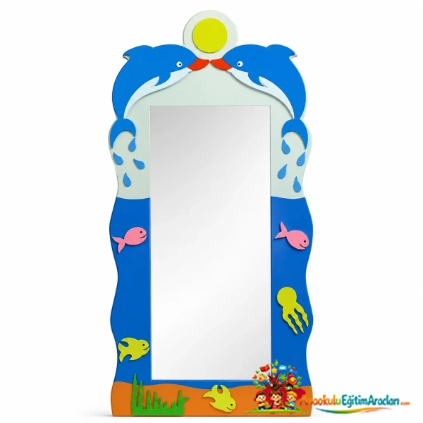 Yunus Figürlü Ahşap Boy Aynası – Anaokulu ve Kreş Dekoratif Çocuk Aynası 140x65 cm